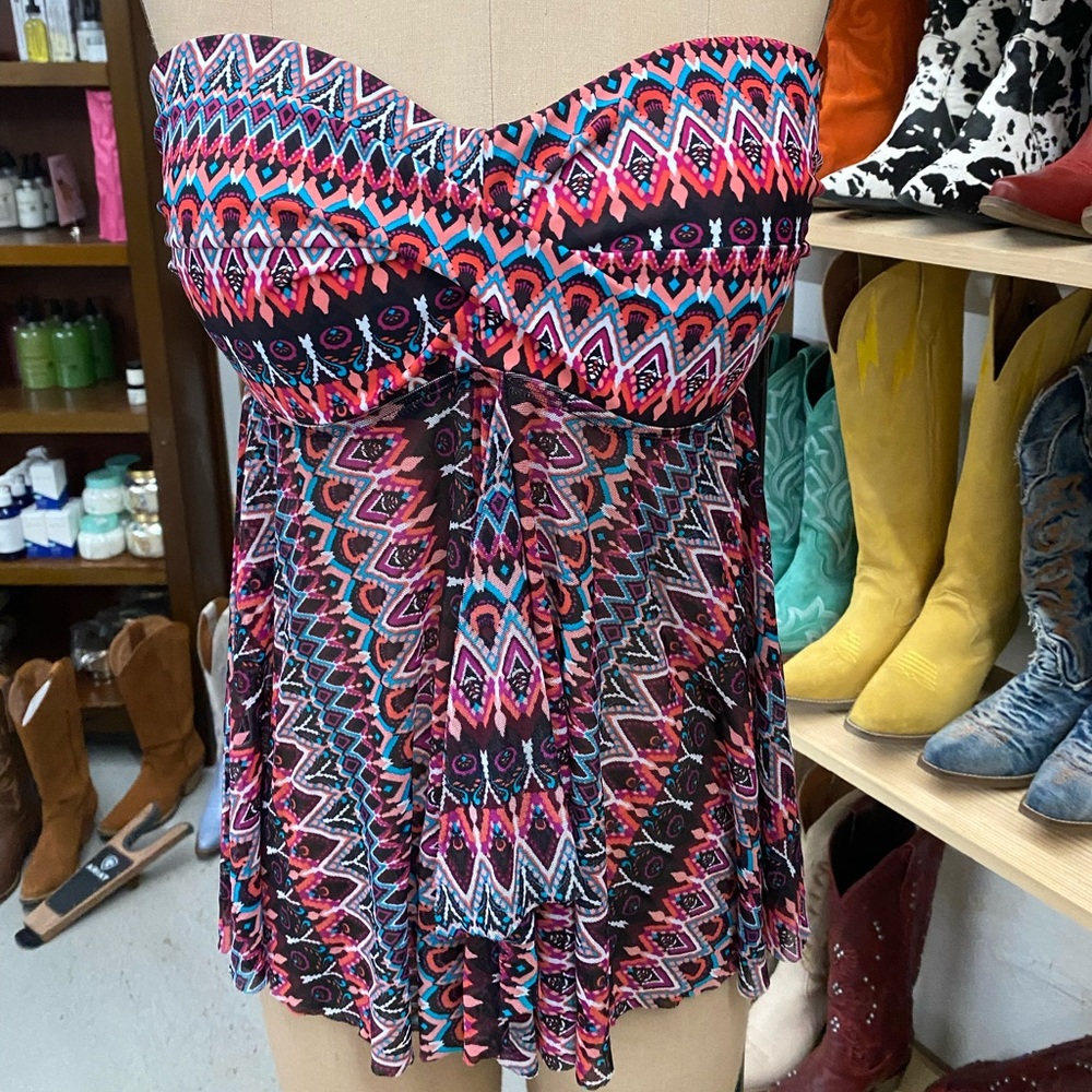 Women’s Kona Sol Flyaway Bandeau Tribal Coral Tankini Top (LBB139)